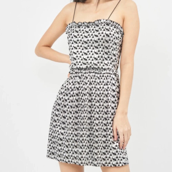 Zara Shimmery Metallic Silver Black Ruffle Party Mini Dress Small - Picture 7 of 14